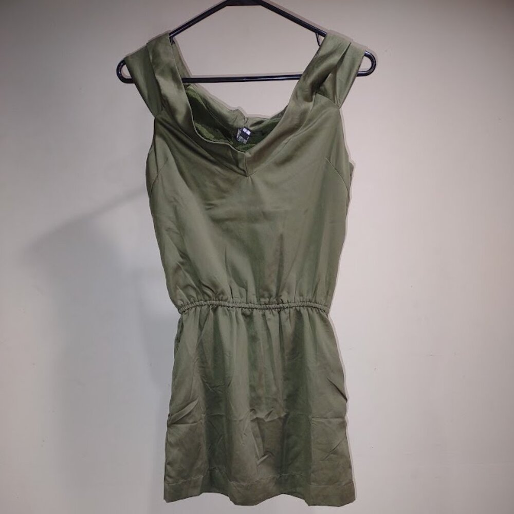 POOF COUTURE OLIVE GREEN SLEEVELESS DOUBLE STRAP OFF THE SHOULDER ELASTIC SIZE S